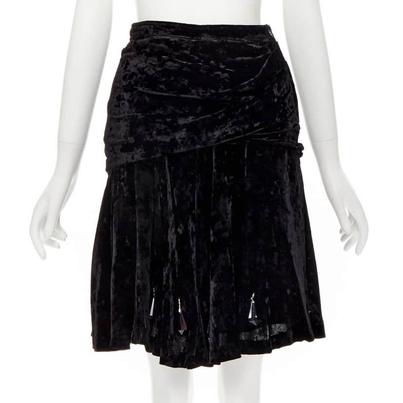 Comme Des Garcons Velvet Crystal Skirt Black Polyester Very good condition - Front View