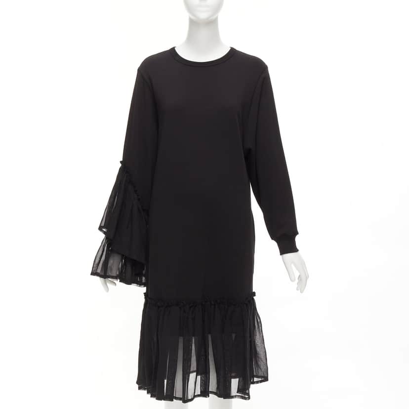Dries Van Noten Ruffle Sweatshirt Dress Black Cotton Never worn - Front View