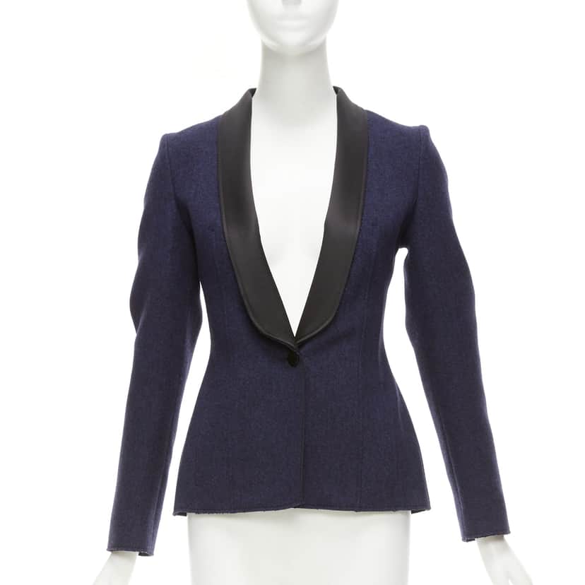 Maison Martin Margiela Satin Collar Blazer Navy Wool Never worn - Front View