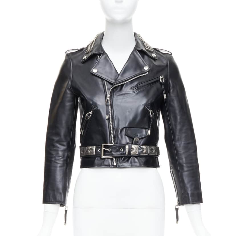 Toga Archives Charm Zip Biker Black Leather Good condition - Front View
