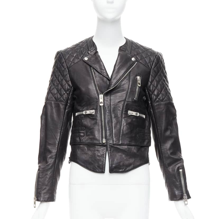 Balenciaga Quilted Moto Jacket Black Leather Good condition - Front View