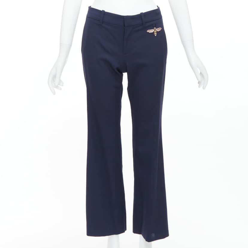 Gucci Bee Flared Pants Navy Wool Very good condition - Front View