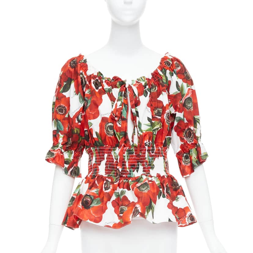 Dolce & Gabbana Floral Peplum Top Red Cotton Never worn - Front View