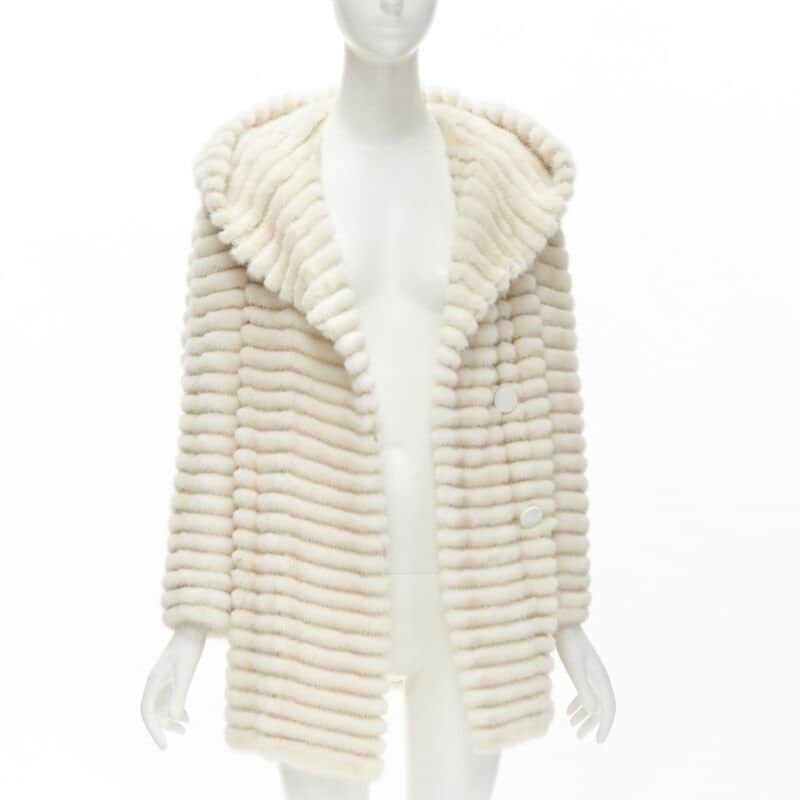 Marco Vanoli Cream Tulle Fur Jacket Beige Fur Never worn - Front View