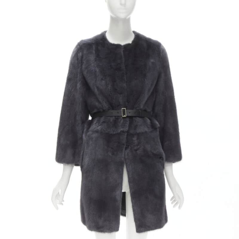 Fendi Grey Reversible Zip Coat Black Fur Very good condition - Front View