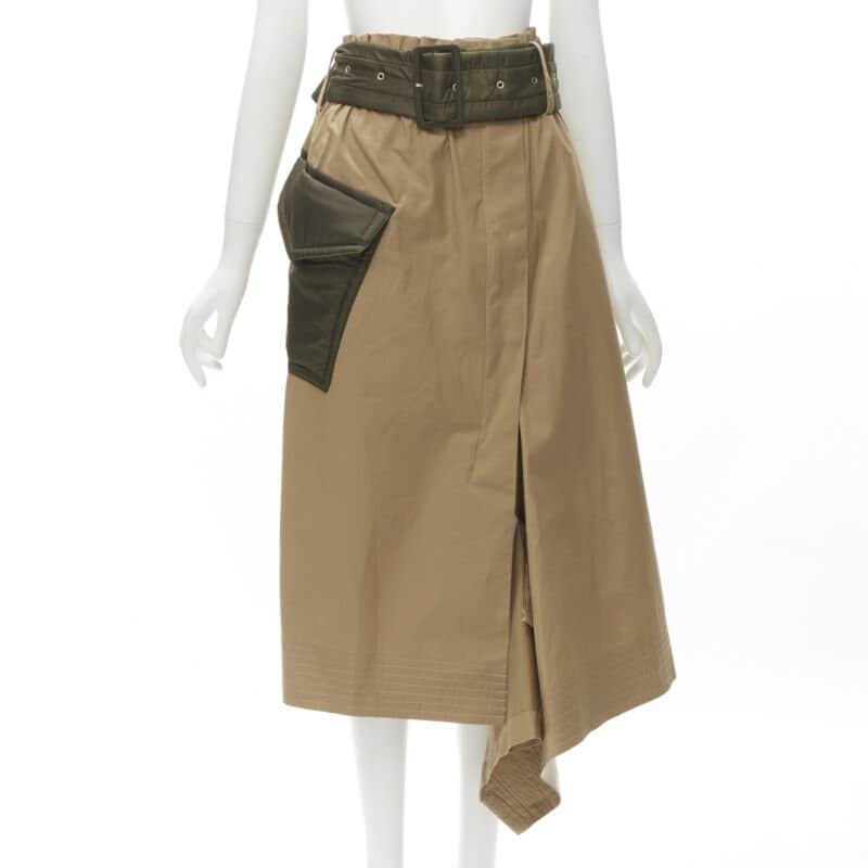 Sacai Padded Belted Skirt Brown Cotton Very good condition - Front View