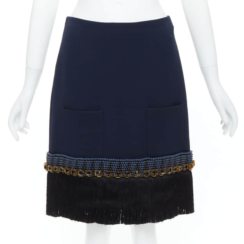 Marni Fringe Hem Skirt Navy Polyamide Very good condition - Front View