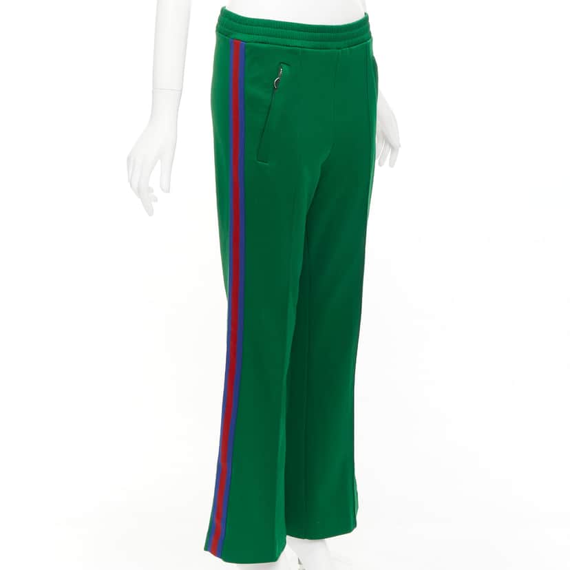 Gucci Web Trim Pants Green Polyester Good condition - Front View