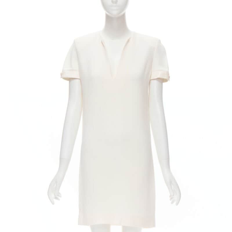 Saint Laurent Crepe Trimmed Dress Beige Very good condition - Front View