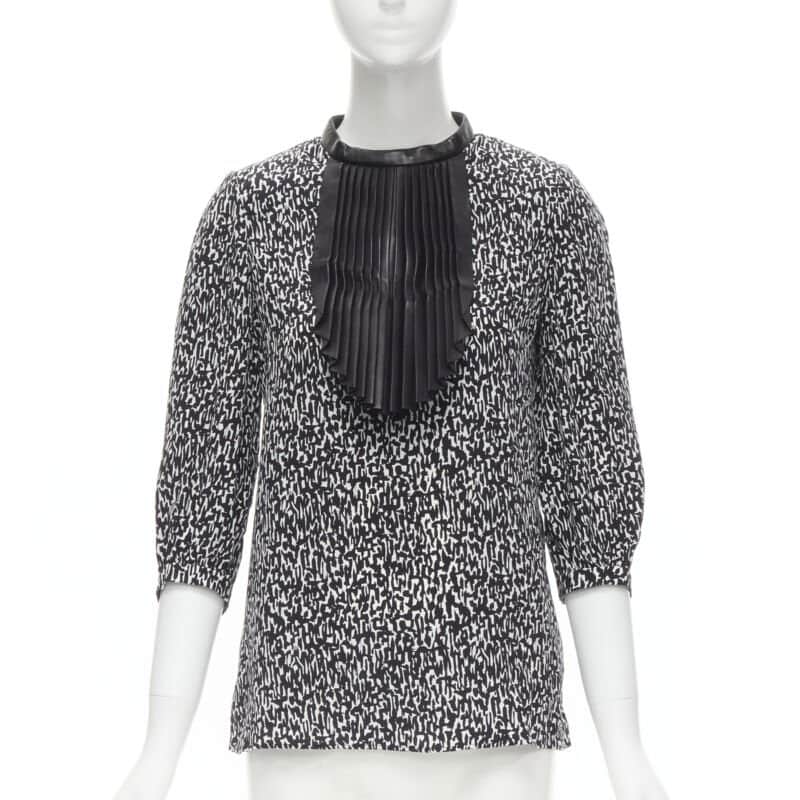 Saint Laurent Leather Bib Blouse Black Silk Very good condition - Front View