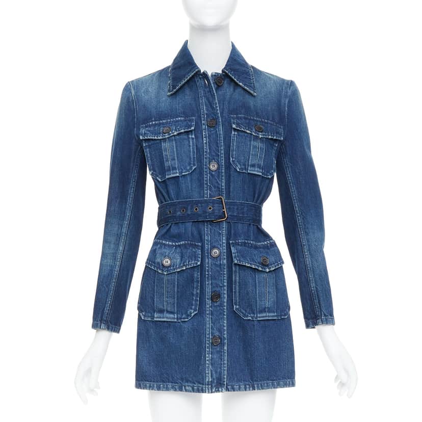 Saint Laurent Saharienne Blue Cotton Very good condition - Front View
