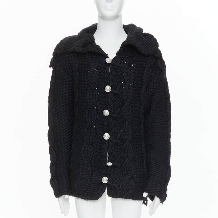 Dolce & Gabbana Chunky Knit Cardigan Black Wool Very good condition - Front View