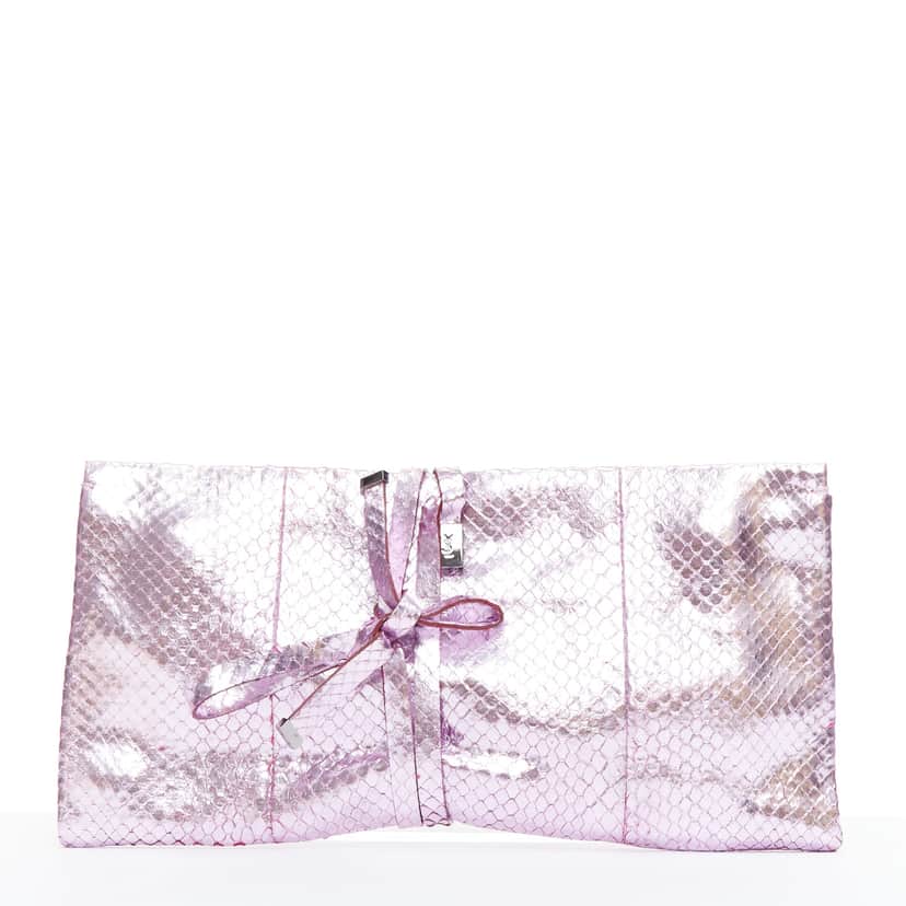 Yves Saint Laurent Purple Wraparound Clutch Pink Leather Fair condition - Front View