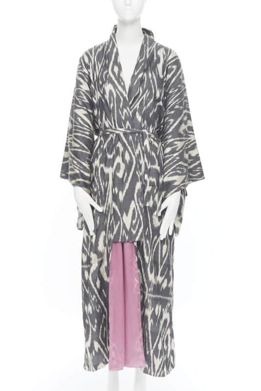 Oscar De La Renta Brown Leopard Silk Kimono Brown Silk Very good condition - Front View