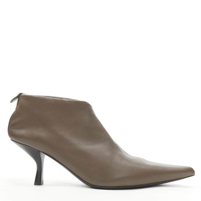 The Row Pointy Curved Heel Booties Grey Leather Never worn - Front View