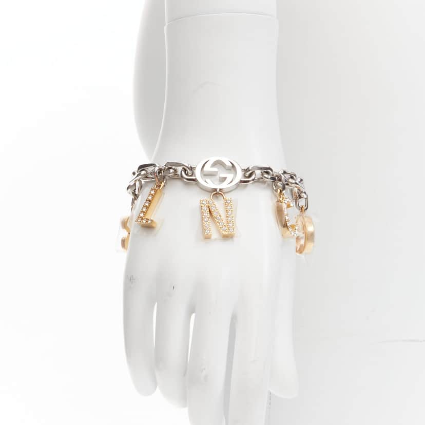 Gucci Gold Silver Charms Bracelet Silver Metal Never worn - Front View