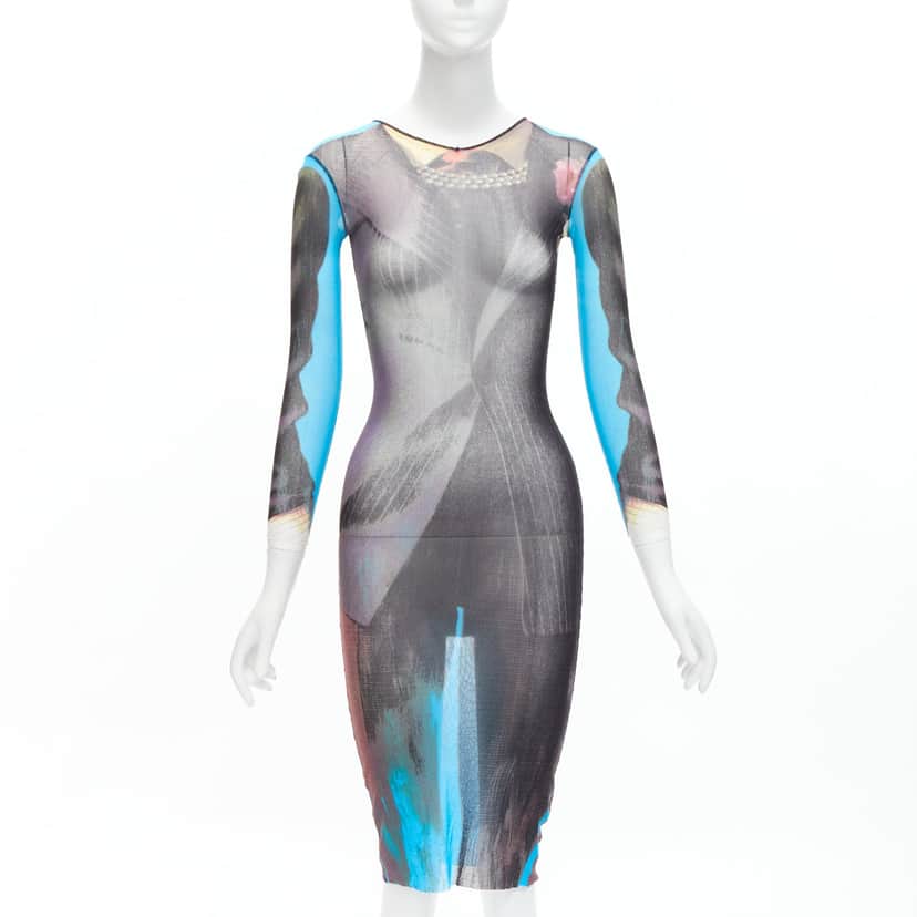 Jean Paul Gaultier Tromp Loeil Dress Blue Polyamide Never worn - Front View