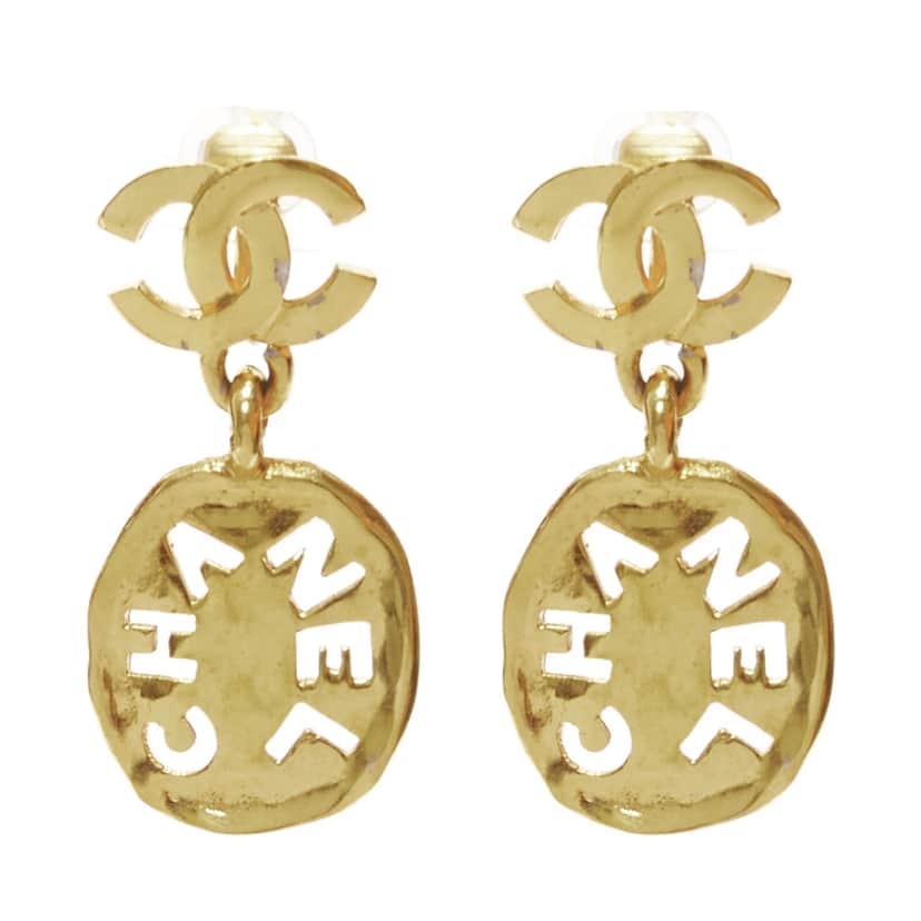Chanel Chain Resin Earrings Gold Metal Good condition - Front View