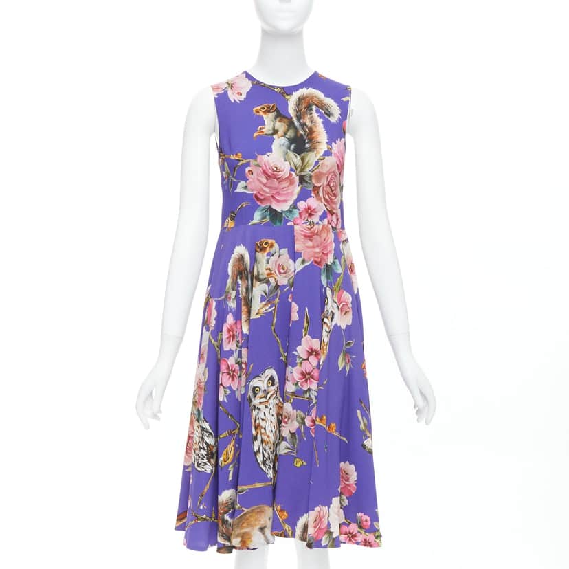 Dolce & Gabbana Squirrel Garden Dress Purple Viscose Never worn - Front View