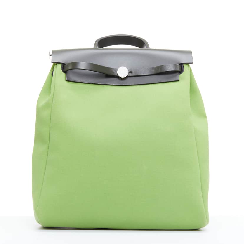 Hermès Herbag A Dos Green Leather Good condition - Front View