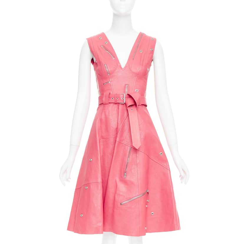 Alexander Mcqueen Biker Zip Dress Pink Leather Very good condition - Front View