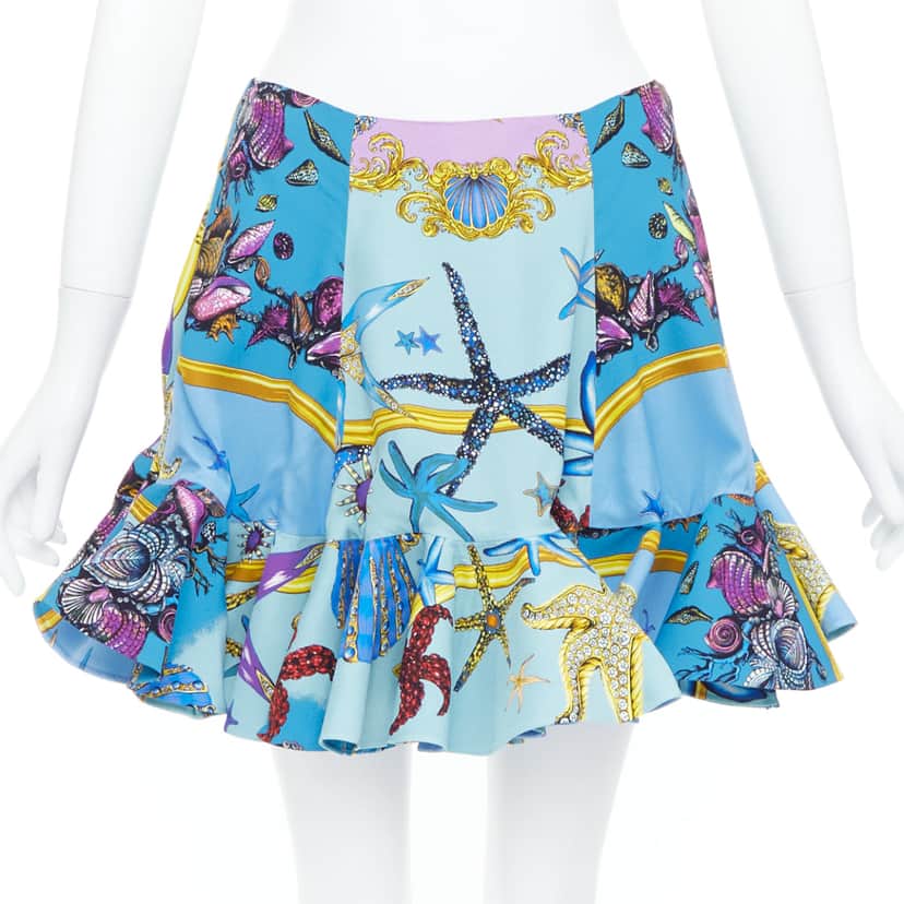 Versace Starfish Flutter Skirt Blue Viscose Never worn, with tag - Front View