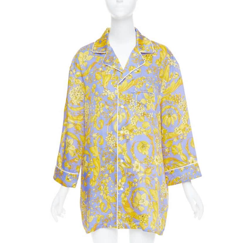 Versace Baroque Pajama Shirt Purple Silk Never worn, with tag - Front View
