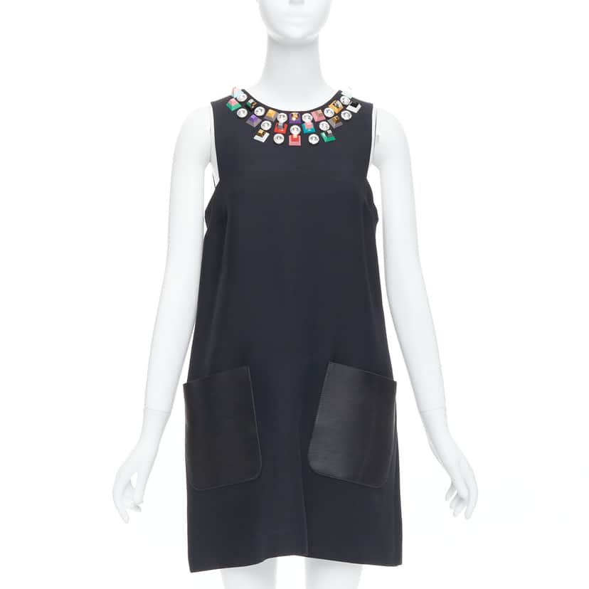 Fendi Studded Pocket Dress Black Wool Very good condition - Front View
