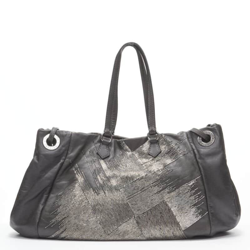 Valentino Garavani Bead Large Tote Bag Grey Leather Very good condition - Front View