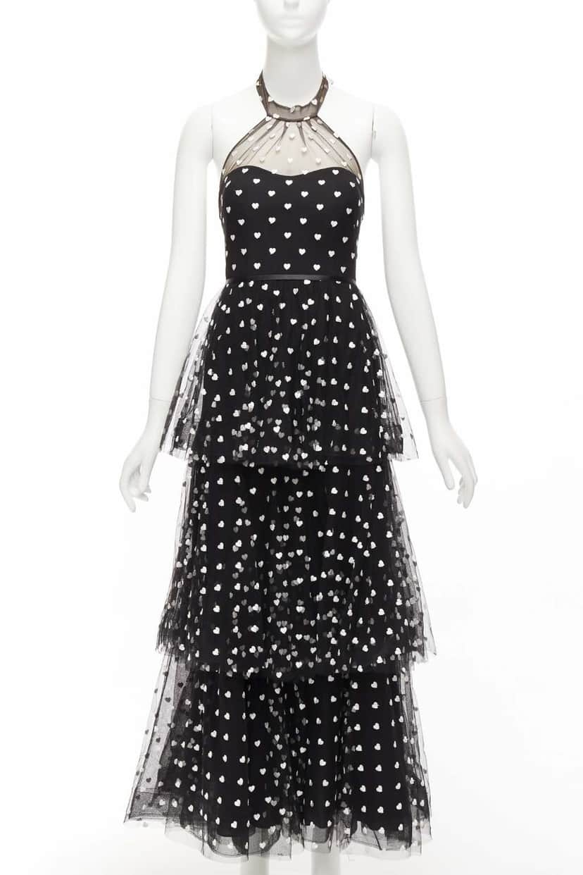 Marchesa Heart Tiered Gown Black Polyester Never worn - Front View