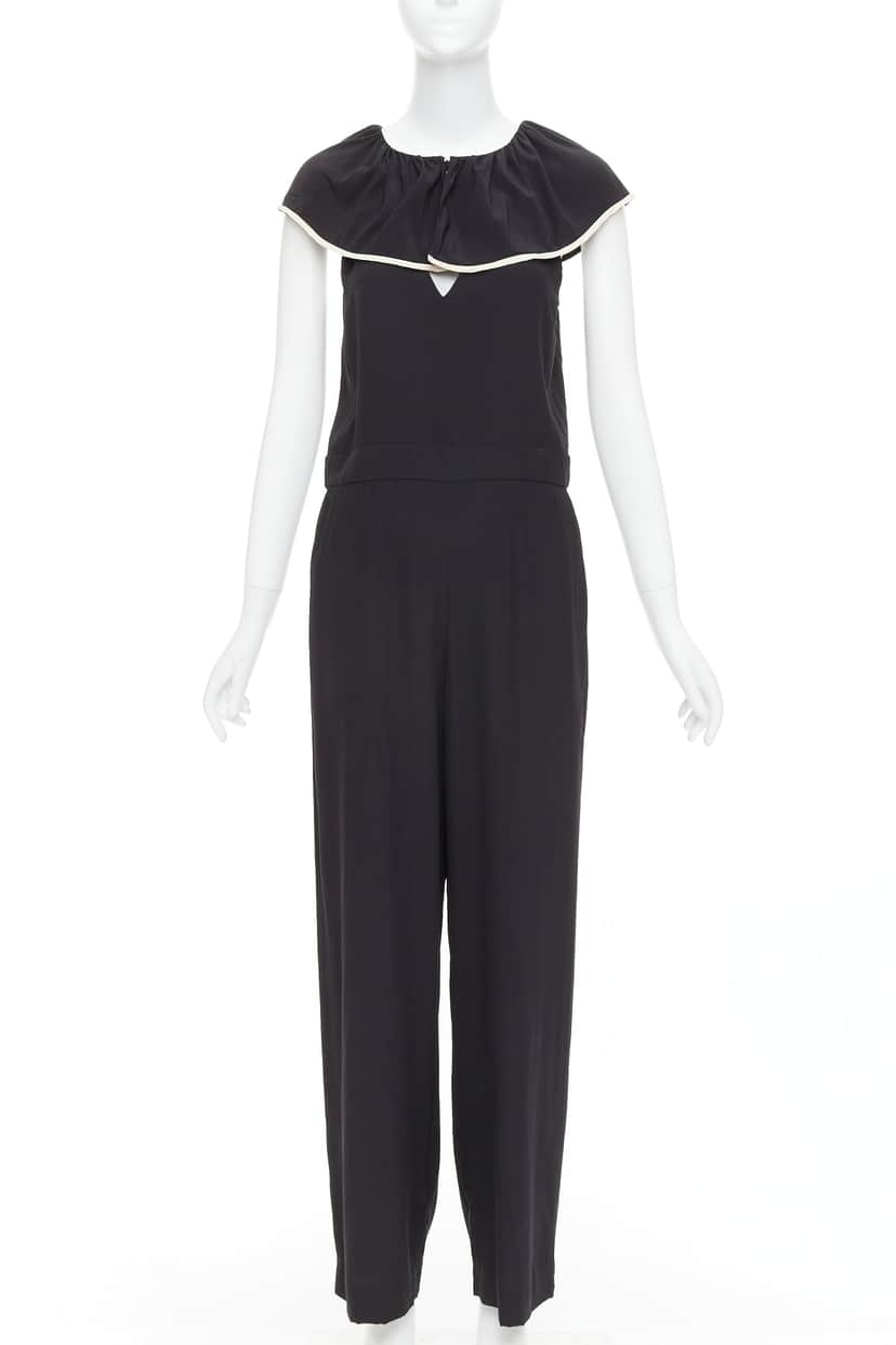 Chloé Silk Ruffle Jumpsuit Black Silk Very good condition - Front View
