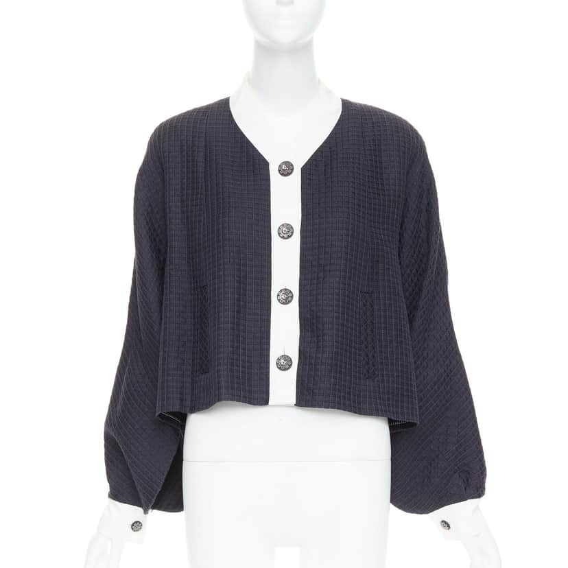 Chanel Silk Cotton Jacket Navy Silk Fair condition - Front View