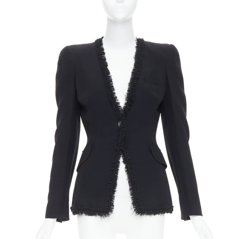Alexander McQueen Beads Ruffle Blazer Black Viscose Very good condition - Front View