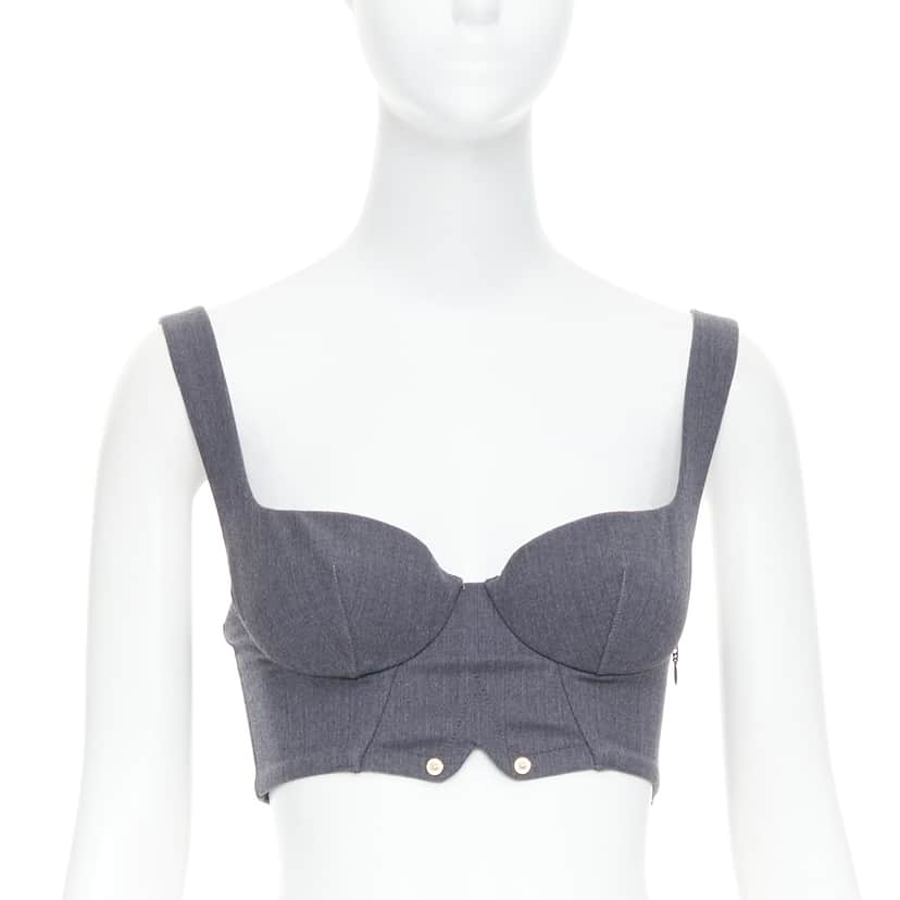 La Perla Gold Stud Bustier Grey Wool Very good condition - Front View