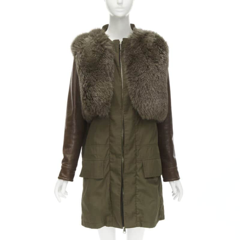 Givenchy Green Fur Sleeve Coat Green Polyamide Never worn - Front View