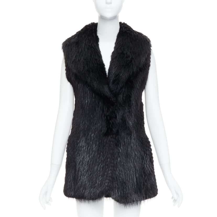 Unsigned Brown Fur Hook Coat Black Fur Very good condition - Front View