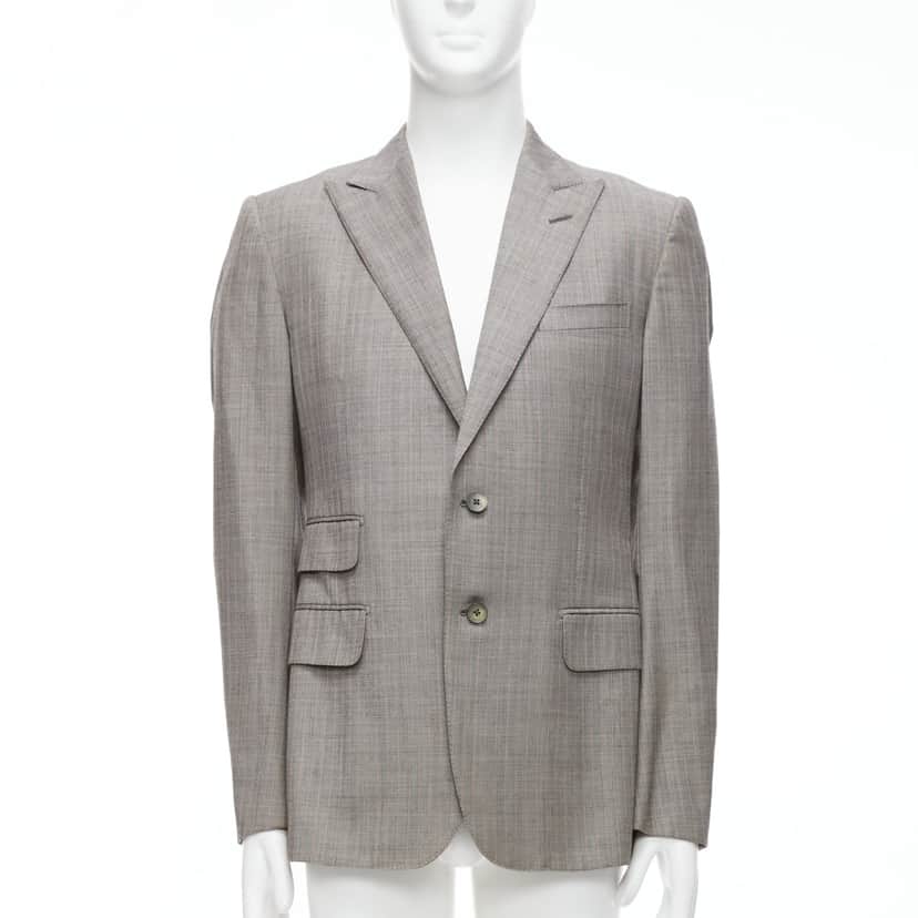 Gucci Checkered Boxy Blazer Grey Wool Never worn - Front View