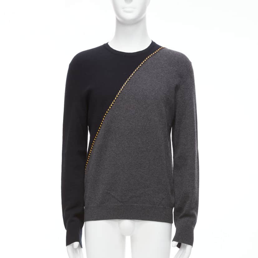 Berluti Lambskin Split Sweater Grey Wool Never worn - Front View