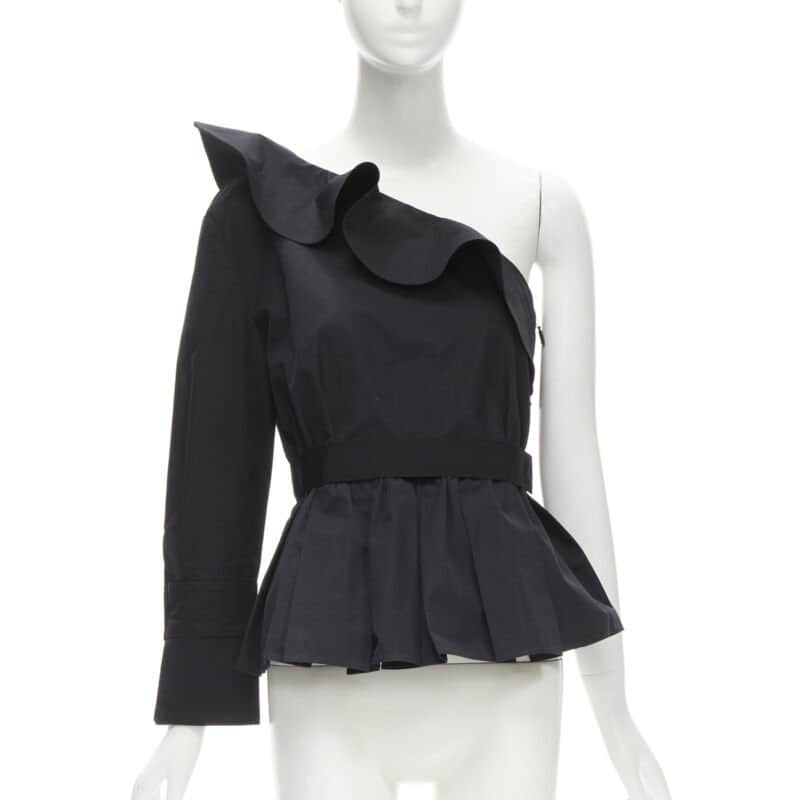 Fendi Ruffle Peplum Top Black Cotton Never worn - Front View