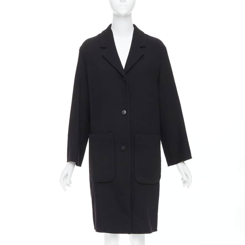 Hermès Black Wool Patch Coat Black Wool Very good condition - Front View