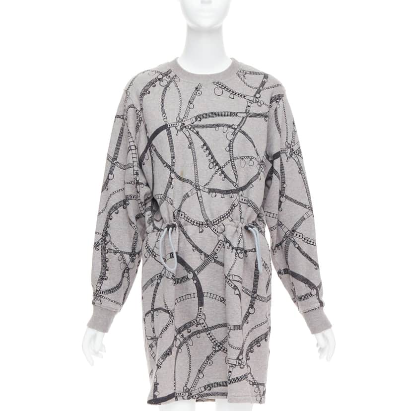 Hermès Drawstring Fleece Dress Grey Cotton Good condition - Front View