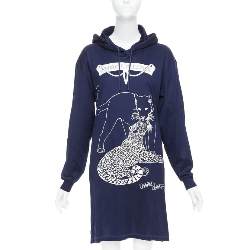 Hermès Jungle Love Dress Navy Cotton Very good condition - Front View
