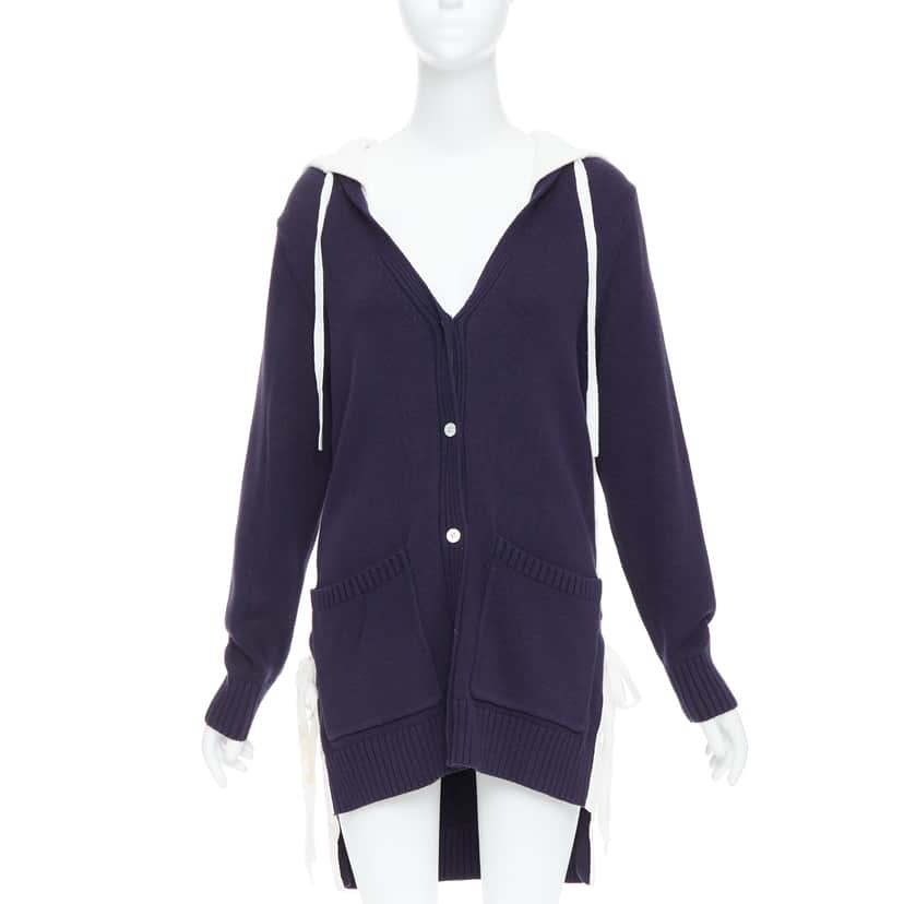 Monse Laced Hooded Cardigan Navy Cotton Good condition - Front View