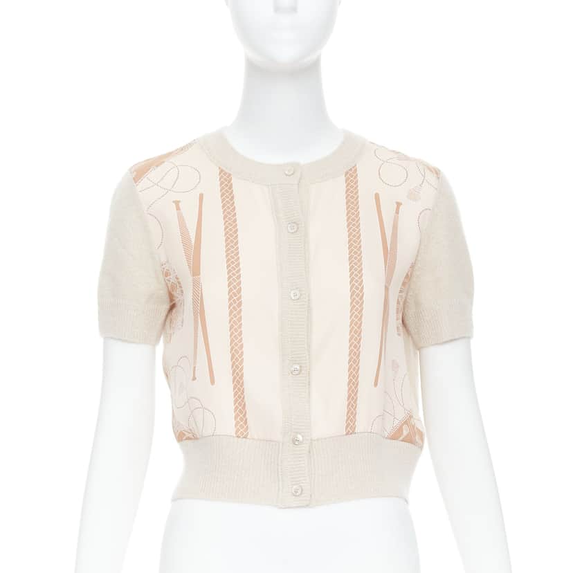 Hermès Graphic Silk Cardigan Beige Cashmere Never worn - Front View
