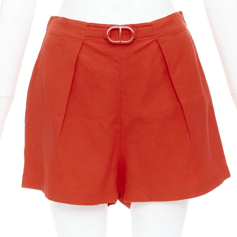 Hermès Buckle Pleated Shorts Red Cotton Never worn - Front View