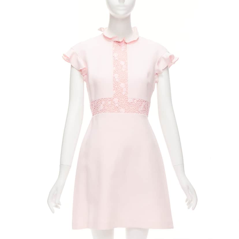 Giambattista Valli Ruffle Lace Dress Pink Cotton Very good condition - Front View