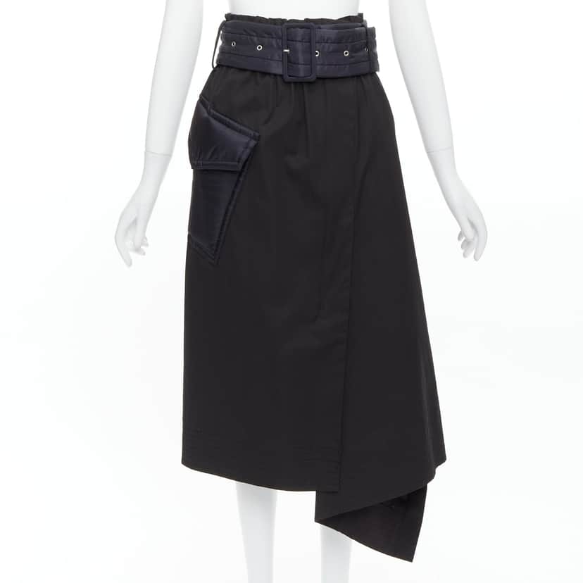 Sacai Padded Belted Skirt Black Cotton Very good condition - Front View