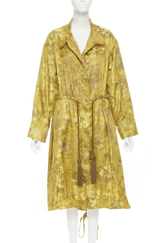 Oscar De La Renta Silk Floral Tassel Robe Yellow Silk Very good condition - Front View