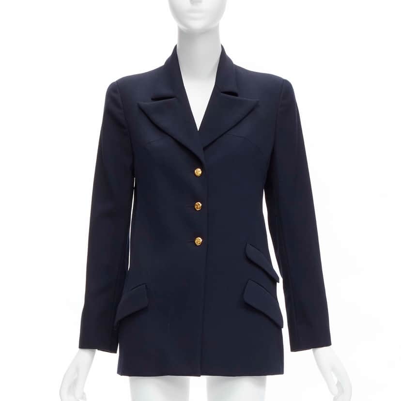 Chanel Navy Military Blazer Navy Wool Very good condition - Front View