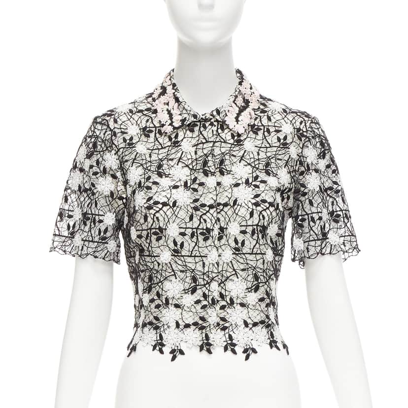 Giambattista Valli Lace Applique Shirt Black Cotton Never worn - Front View